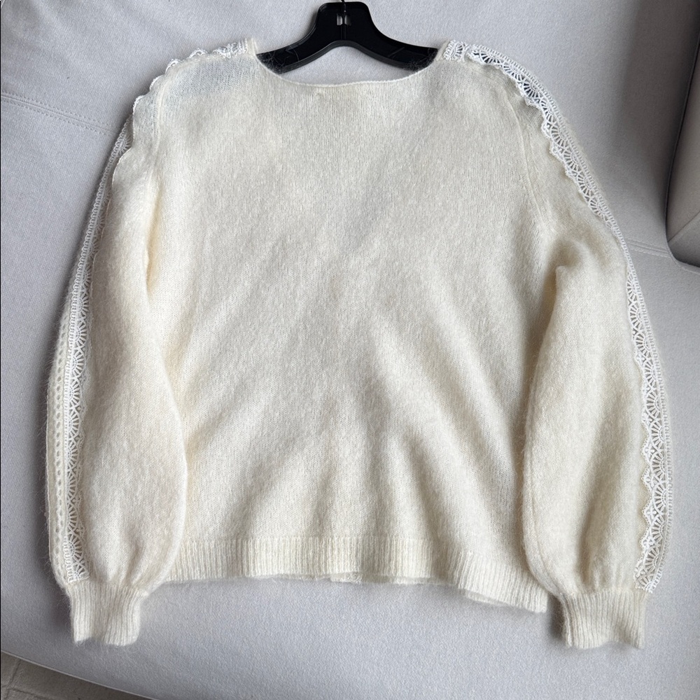 Sezane Cream Lace-Trim V-Neck Cardigan - Picture 2 of 6